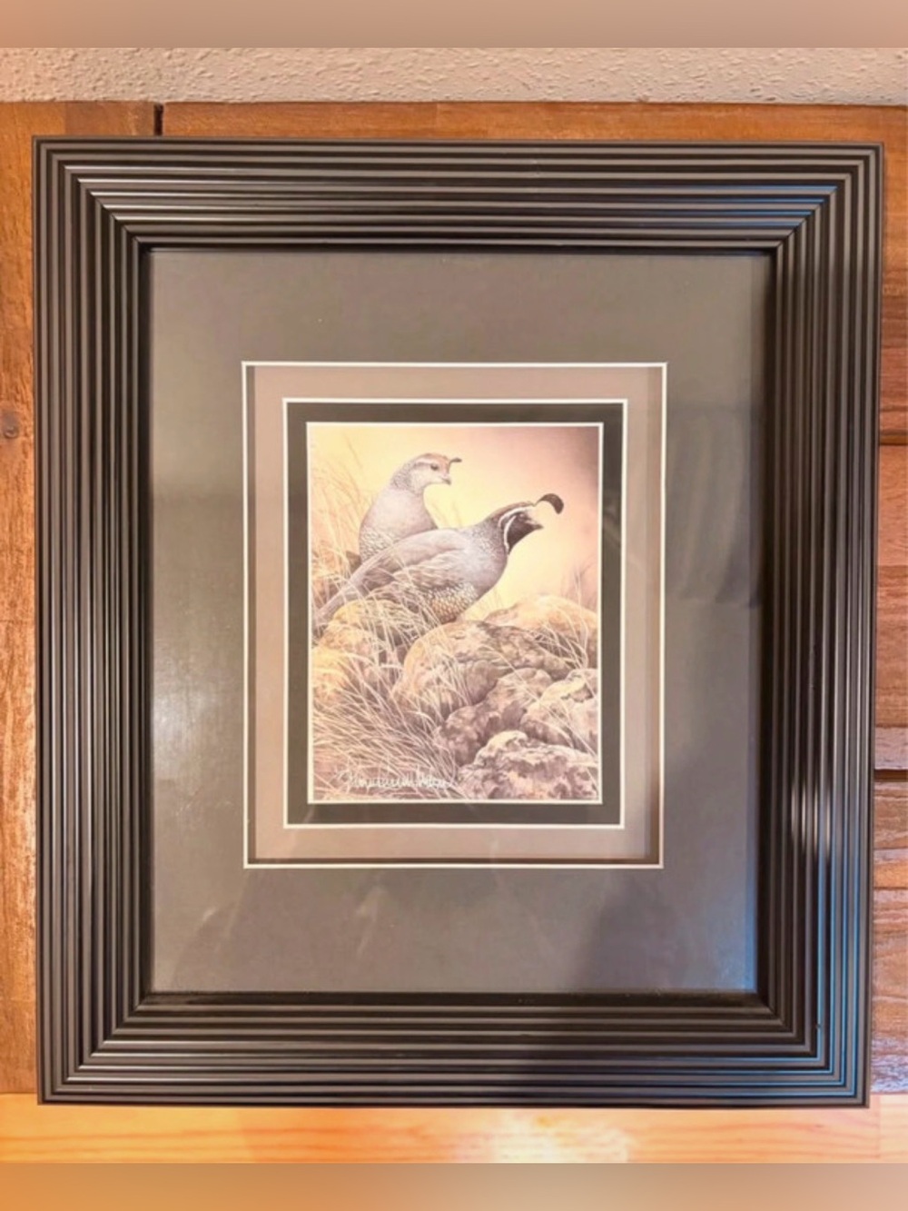 Framed Vintage Quail Wildlife Art - Signed & Double Matted